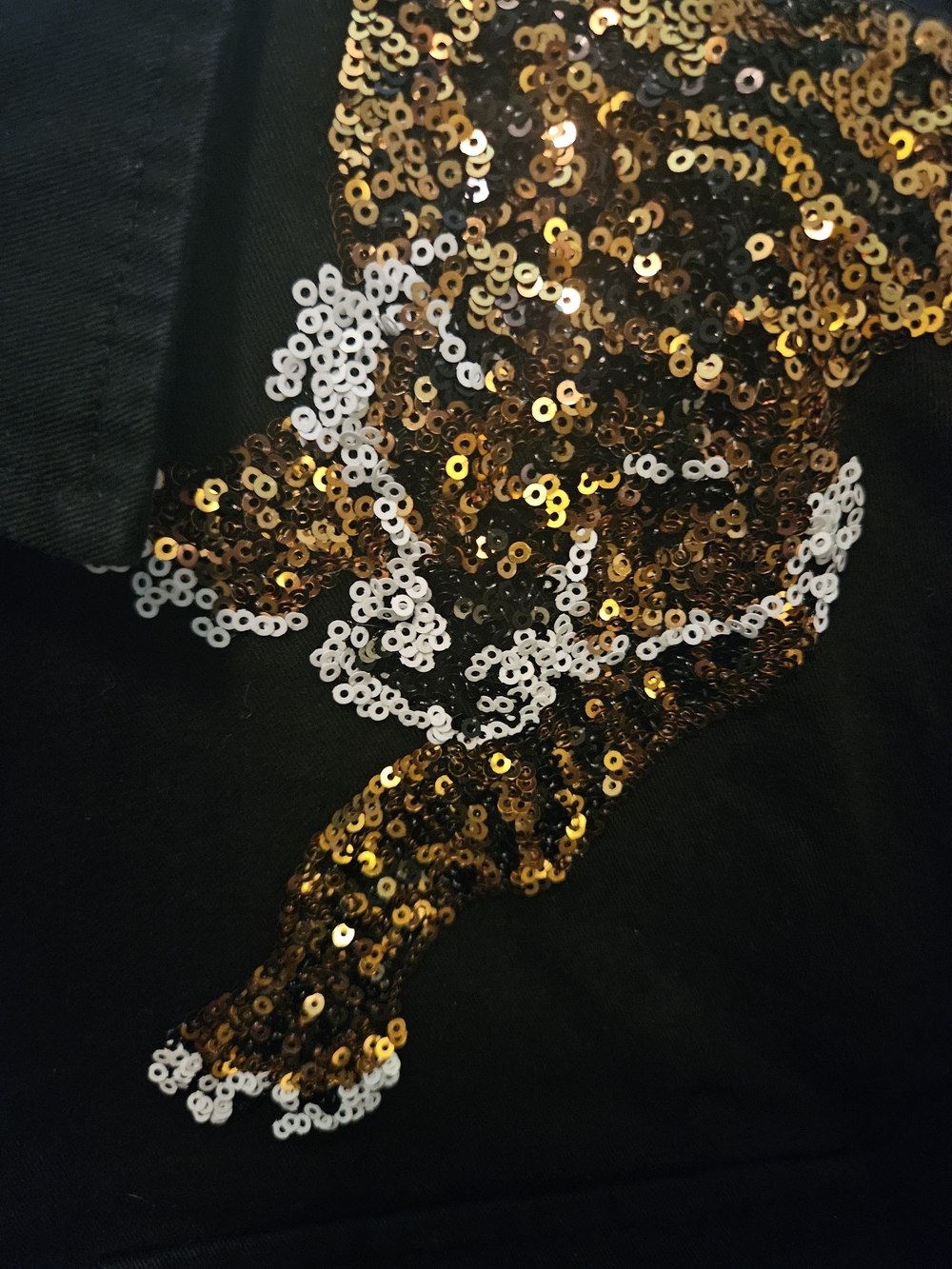 Women's Black Jean Jacket with Gold Sequin Tiger Accent - Picture 4 of 7